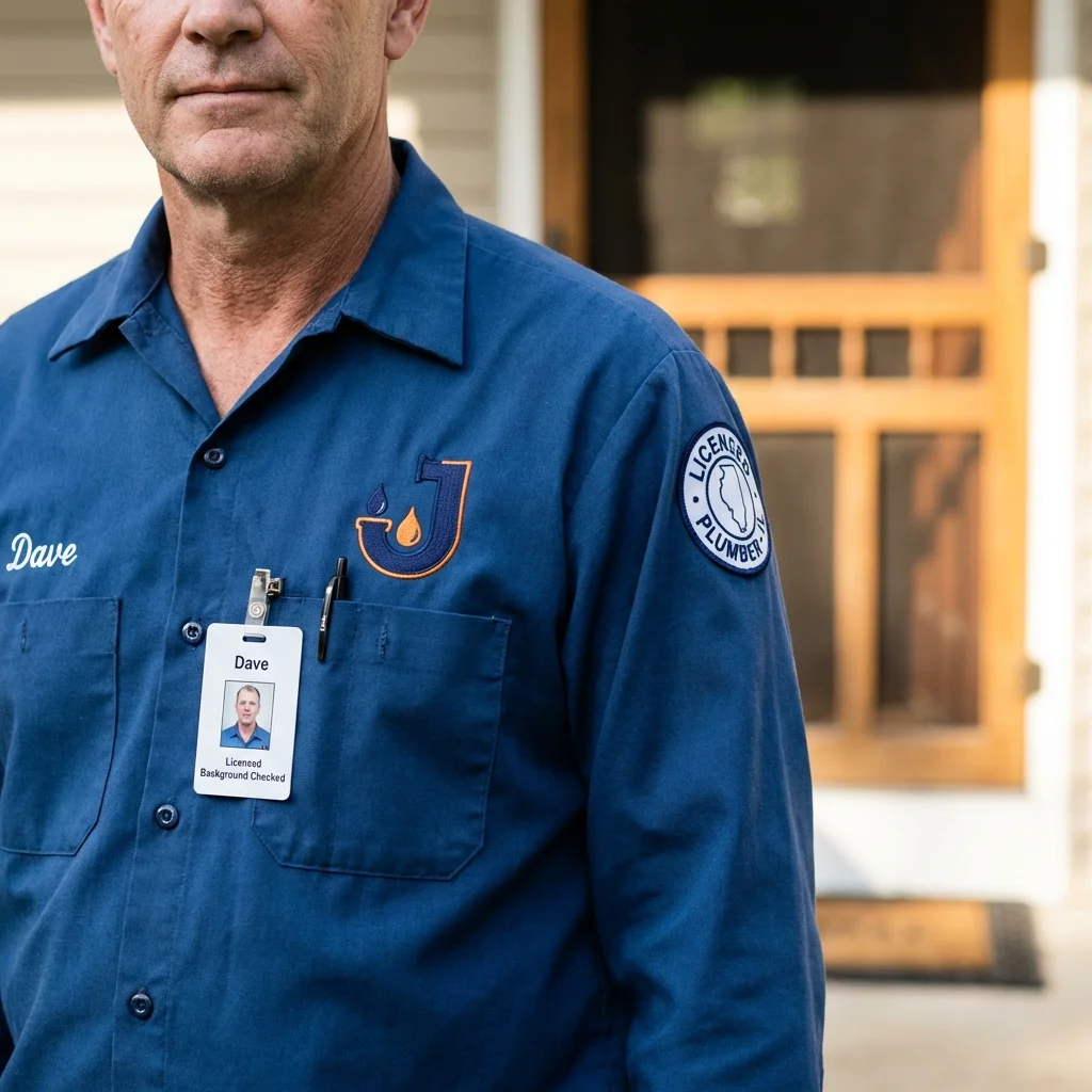 Licensed plumber showing ID badge in Superior, WI