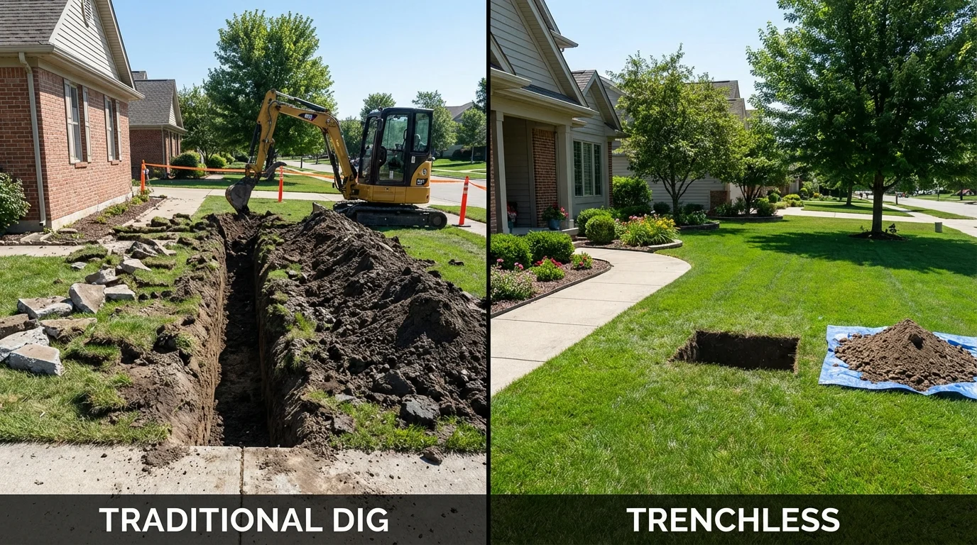 Trenchless sewer repair with minimal yard damage versus traditional excavation in Superior, WI